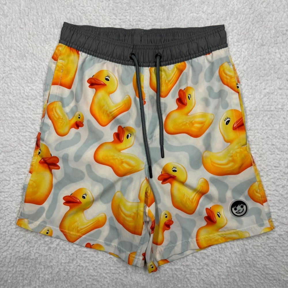 Neff Rubber Duck Ducky White Yellow Swim Trunks Board Shorts Swim Suit Men's S